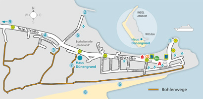 Ortsplan Wittdün Amrum mit Haus Dünengrund